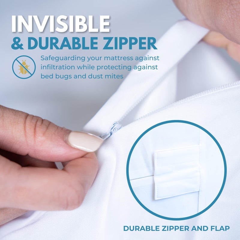 REST LINE PREMIUM BEDDING Full/Double 54x75â€ Premium Waterproof Zippered Mattress Encasement, 100% Cotton, Hypoallergenic, Six Sided Mattress Cover, Invisible Zippered, Soft Breathable up to 15" Deep - Rest Line - Image 5